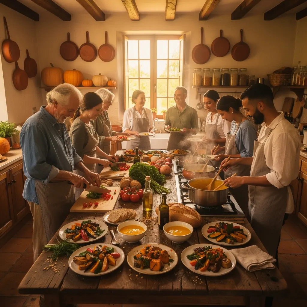 Entrenador de yoga guiando una clase al aire libre bajo el sol en España.